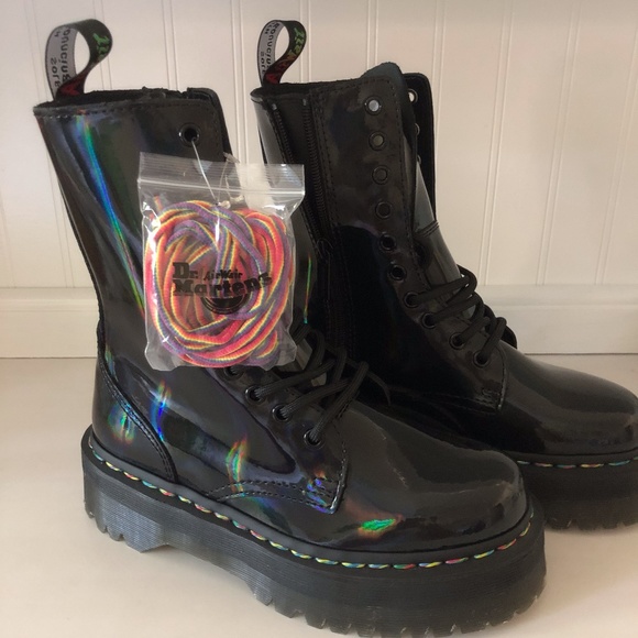 Dr Martens Jadon Hi Rainbow Patent Platform Boots - Picture 2 of 7